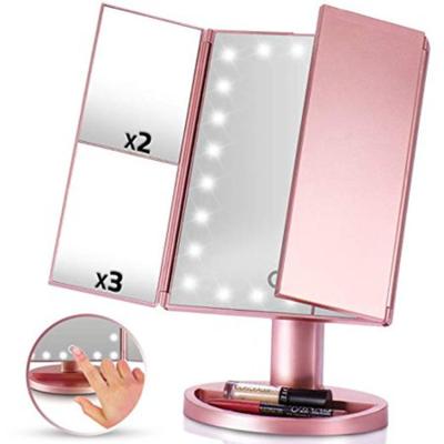 China Portable Touch Screen Desktop Triple Power Cosmetics Cost Makeup Mirror LED Lights 1x 2x 3x Magnification High Power USB Charging for sale