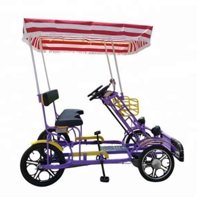 China Bike Factory Outlet Tandem Four Wheels Canopy Tour Tandem Quadricycle Surrey Guided Bike Cycling for sale