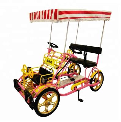 China Factory Outlet Tandem Bike Four Wheel Canopy Tour Quadricycle Surrey Sightseeing Bike Cycling With Child Seat for sale