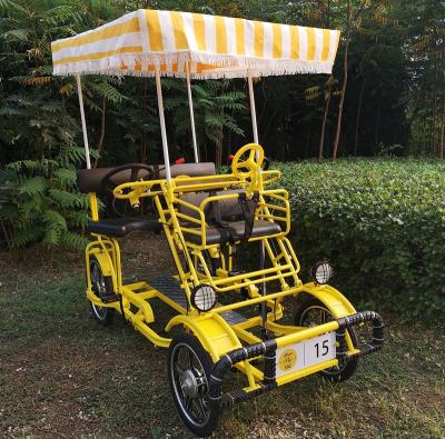 China Factory Outlet Steel Four Wheel Canopy Sightseeing Quadricycle Surrey Tandem Bike Cycling With Child Seat for sale