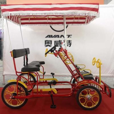 China Aluminum Alloy Factory Outlet Design New Four Wheel Canopy Guided Tandem Quadricycle Bike With Child Seat for sale