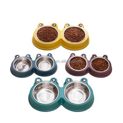 China Sustainable Removable Inner Double Pet Bowl Stainless Steel Dog Cat Water Bowl Small Size Twin Dog Bowl for sale