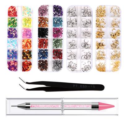 China New Eco-friendly Material Nail Art Diamond Metal Star Moon Ornament Flat Bottom Nail Drill Pen Tweezers Horoscope Manicure Tool Kit Set 6 pieces for sale