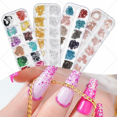 China Eco-friendly Material Japanese Macaroon Color Nail Chain Accessories With Diamond DIY Metal Alloy Chain Nail Decorative Stickers for sale