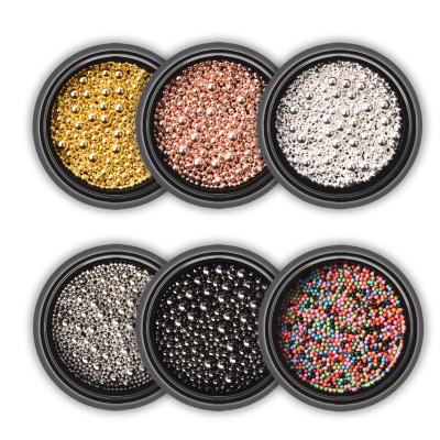 China Mixed Box Eco-friendly Silver Material Steel Ball Gold Material Steel Ball Manicure Accessories Factory Price Metal Nail Beads Decoration Steel Ball for sale