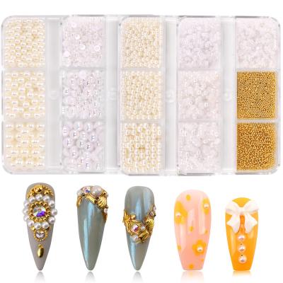 China 6 Mixed Grid Manicure Small Material Eco-friendly Pearl AB Magic Color Steel Ball Nail Accessories for sale