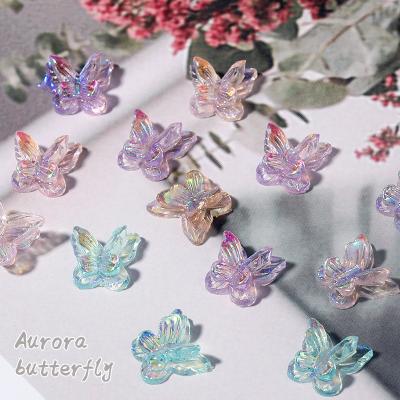 China Online Popular Magic Crystal Butterfly Aurora Double-Layer 3D Nail Ornament Decoration 10pcs/set Manicure Eco-friendly Material for sale