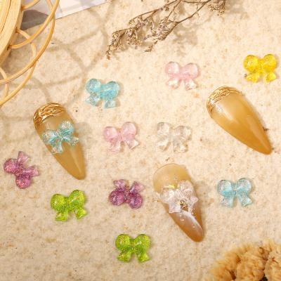 China New Manicure Eco-friendly Material Magic Color Bowknot Cute Resin 3D Nail Bow Sticker Transparent Drill for sale