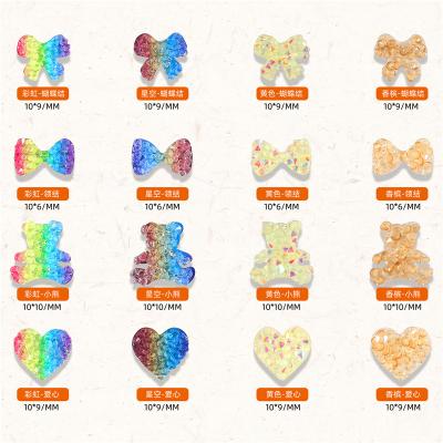 China Glue Bear Decoration New Ins Style Soft Rainbow Gradient Love Bow Nail Ornaments Manicure Eco-friendly Diamond Material Accessories for sale