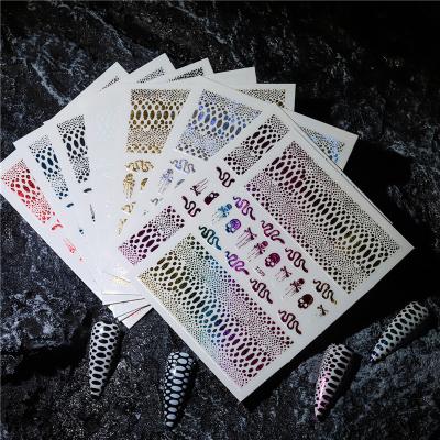 China Manicure Skull Snake Pattern Eco-friendly Material Sticker Set With Color Laser Snake Self-adhesive Magic Nail Stickers 8 Pieces for sale