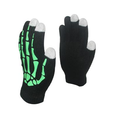 China Wholesale Custom Design Five Finger Skeleton Touch Screen Fingerless Halloween Factory Daily Life Luminous Gloves for sale