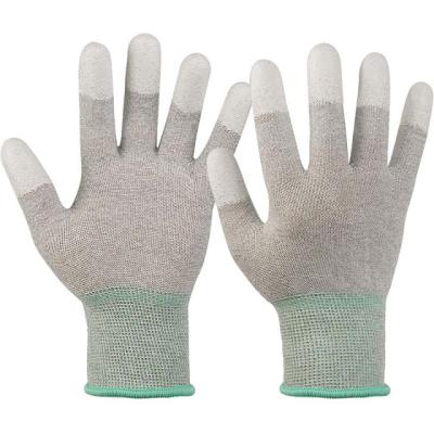 China Cheap Price Wear Resistant 13G PU Coated Finger Dipped Gloves for sale