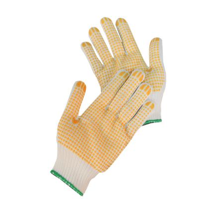 China 7/10G PVC Polka Dots Wear Resistant Cheap Natural White Cotton Knit Heavy Duty Industrial Cut Hand Work Gloves for sale