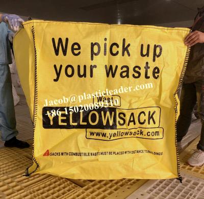 China 1.5 Ton Dump Skip Bag PP FIBC Bulk Bag UV Yellow Labeled Garbage Removal for sale