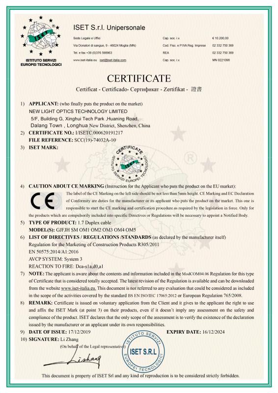 ISO - NEW LIGHT OPTICS TECHNOLOGY LIMITED