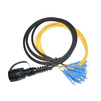 China Black Waterproof MPO - SC 12 Core Single Mode Fiber Optic Fan - Out Patch Cord 3 Meter for sale