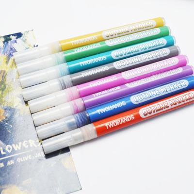 China Bright colors great for alcohol-based paper 8 colors with dual colors two-line pen on gift card, outline marker for sale