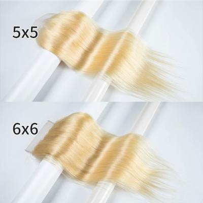 China 100% Virgin Human Hair Blonde Human Hair 4X4 HD Deep Wave 613 Lace Closure Swiss 5x5 Lace Closure 5x5 for sale