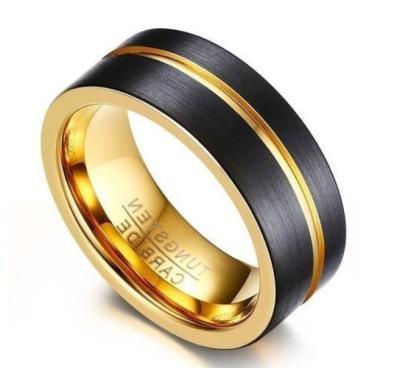 China TRENDY Brushed Finish Comfort Fit Black Gold Tungsten Rings Fluted Wedding Engagement Bands for sale