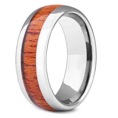 China Romantic Arched Wooden Men's Ring Wedding Band High Polished Nature's Ring 8mm Koa Tungsten Carbide Inlay for sale