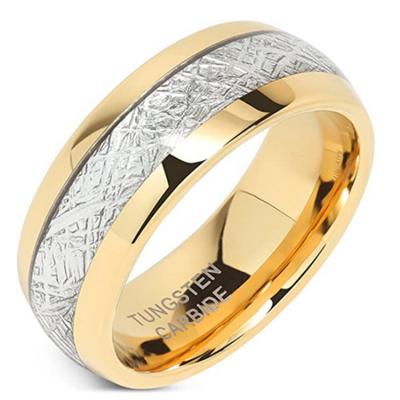 China Romantic Men's Tungsten Carbide Ring Imitated Meteorite Carbon Fiber Inlay Rings for sale