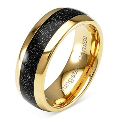 China FASHIONABLE 8mm Gold Sky Inlay Comfort Fit Tungsten Carbide Star Ring For Men for sale