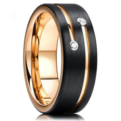 China FASHIONABLE Mens 8mm Black Finish Polished Cubic Zircon Stones Flat Style Tungsten Carbide Ring for sale