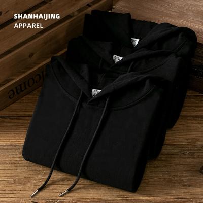 China Anti-pilling logo clothing high quality organic cotton hoodie custom made sweatshirt men's embroidery print 320gms black slim fit hoodies for sale