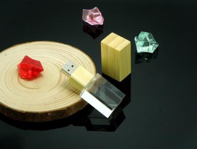 China Customized LED light Crystal USB wooden thumb drive promotional gifts 4GB 8GB for sale