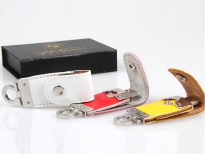 China Fashion Colorful Leather USB Flash Disk High Speed With Gift Box for sale