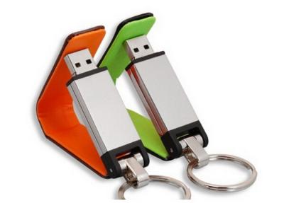 China Lápiz de memoria metálico del cuero USB del rectángulo, impulsiones plegables de la memoria con llaveros en venta