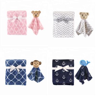 China 2021 Viable Hot Sale Product Cartoon Teddy Bear Fleece Kids Baby Security Blanket Set For Newborn Babies for sale