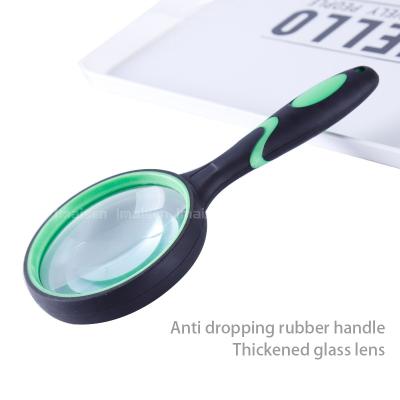 China With Frame 10X Magnifying Glass Kids Magnifying Glass Rubber Handheld Reading Glasses With Plastic Handle for sale