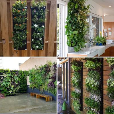 China Eco-friendly Grow Bag Plant Hanging Wall Grow Bags Multiple Compartments Felt Flower Pot Plant Vertical Hanging Bag for sale