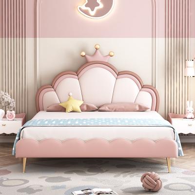 China Environmental Material Modern Children Princess Bed Children Bedroom Furniture Girl Kid Leather Upholstered Bedding Sets for sale