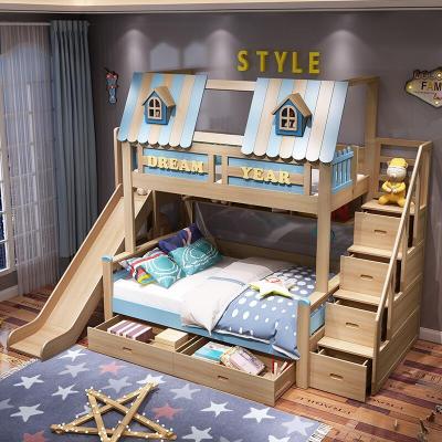 China Children Furniture Bedroom Kids Bunk Environmental Material Wooden Castle Bed With Slides Drawer Stairscase Desk Shelves for sale