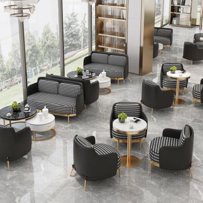 China Elegant Appearance Hotel Living Room Wooden Sofa Set Modern Simple Couch Sofa Chair Bubble Tea Cafe Furniture Commercial for sale