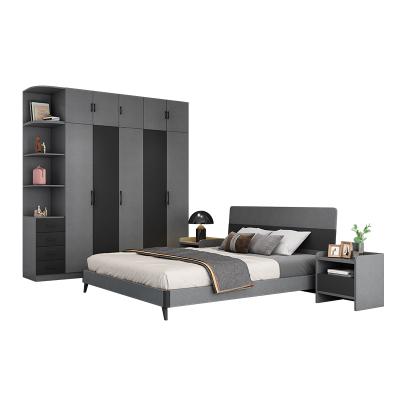 China 2022 Hot Sale Dark Gray Modern Bedroom Furniture Adjustable Elegant Dark Bedroom Wooden Bed (Size) With Storage Dresser Wardrobe for sale