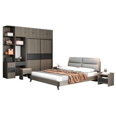 China 2022 Modern Villa MDF Furniture Gray Tatami Hotel Bedroom Suites Bed Set (Height)Adjustable With Storage Nightstand Wardrobe Desk for sale