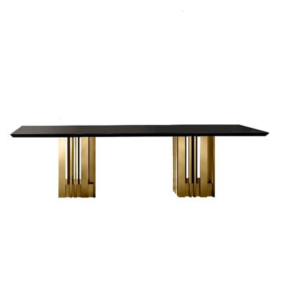 China Other Italian Luxury Rectangular Marble 10 Nanny Chair Black And Gold Dining Table Sets for sale