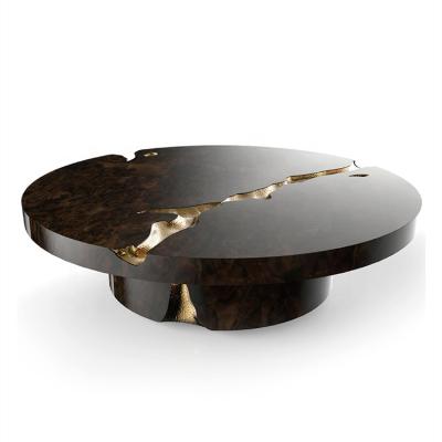 China Other luxury gold round wooden coffee table living room furniture for sale