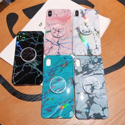 China Ultra Thin Shockproof TPU Folding Stand Marble Laser Cell Phone Case For Iphone X Case Back Cover for sale