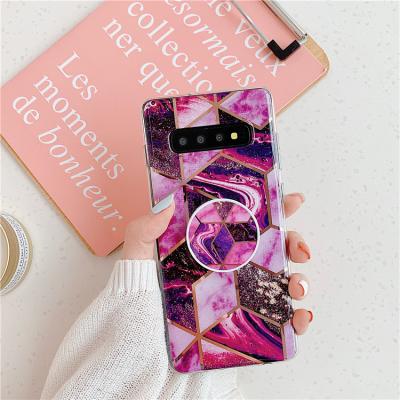 China Electroplating Splicing Marble Coated Shockproof Folding Bracket Cover Case For Samsung S10Plus S20Plus for sale