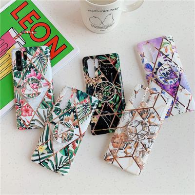 China Airbag Shockproof Soft Marble Stand Cover Irregular Flowers Grass TPU IMD Phone Cover Case For Huawei P30 P30Pro P30Lite for sale