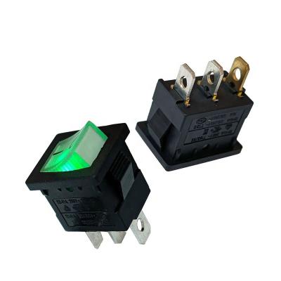 China 19mm 16A Mini Size Panel ON-OFF Opening 13mm * VDE kc CUL Certified 3 Pin Black Base Button Green LED White Transparent Rocker Switch for sale