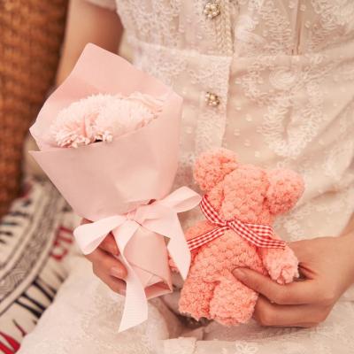 China Custom Assembled Teddy Bear Blush Pink Basket Soap Flowers Artificial Flower Gifts Box Christmas Day 2022 Promotional Gifts for sale