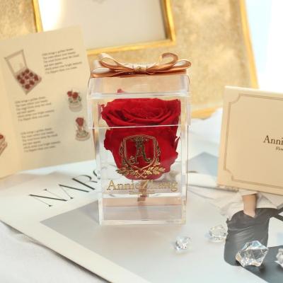 China Cheap Valentine's Day Gift Factory 2021 Crafts Love Gifts Preserved Forever Rose Flower Gift Acrylic Box for sale