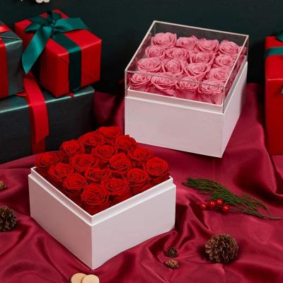 China Holiday decoration & Gift Customized Logo Wholesale Real Touch Dried Long Lasting Eternal Stabilized Flower Head Preserved Rose In Box for sale