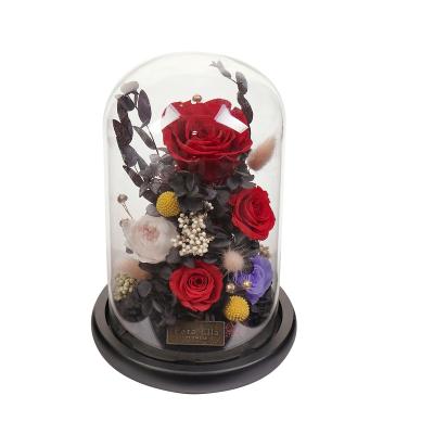 China Customized 2022 Valentine's Day Rose Preserved Roses Red Flower Eternal Customized Real Flower in Glass Dome for Girls for sale