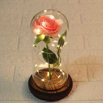 China Fresh Flower Arrangment Valentines Day Gift Best Flower Preservee Rose In Glass Dome for sale